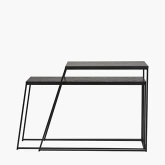 BLACK METAL OAK VENEER S/2 SIDE TABLE