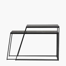 BLACK METAL OAK VENEER S/2 SIDE TABLE