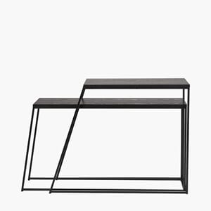 BLACK METAL OAK VENEER S/2 SIDE TABLE