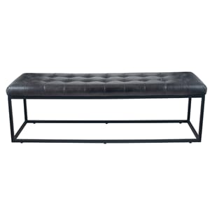 ARLO STEEL GREY LEATHER & IRON BUTTONED BENCH