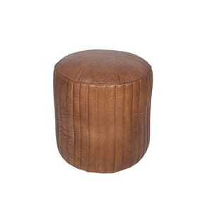ELIA NATURAL BROWN LEATHER CYLINDER POUFFE