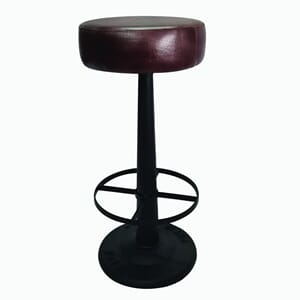MARCO MAHOGANEY LEATHER AND IRON ROUND BAR STOOL