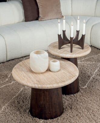UTAH COFFEE TABLE TRAVERTINE Ø60xH43 BASE WALNUT