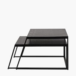 BLACK METAL/OAK VENEER TABLE S/2