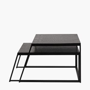 BLACK METAL/OAK VENEER TABLE S/2
