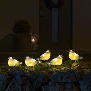 5 spurv med 40 varmhvite LED